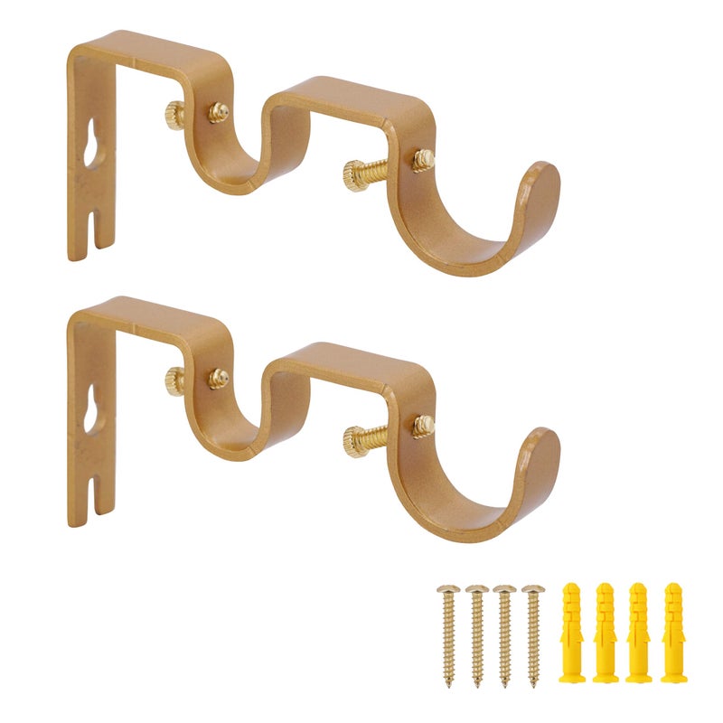 AddGrace 2 PCS Double Curtain Rod Bracket Heavy Duty Curtain Rod Holders for 1" and 5/8" Drapery Pole Adjustable Wall Mounted Drapery Pole Brackets for Living Room Bedroom Golden - Image 1
